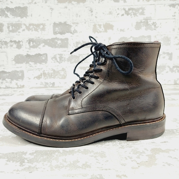 Aston Grey Biressa Dark Brown Leather Zip Lace Up Round Toe Ankle Boots V717 - Picture 1 of 12